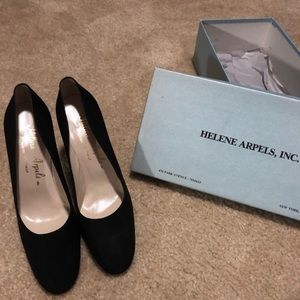 Helene Arpels , high heels pumps , black silk hand made,best shoes in the world